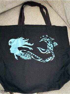 Black Canvas Tote with Teal Metallic Accent Mermaid
